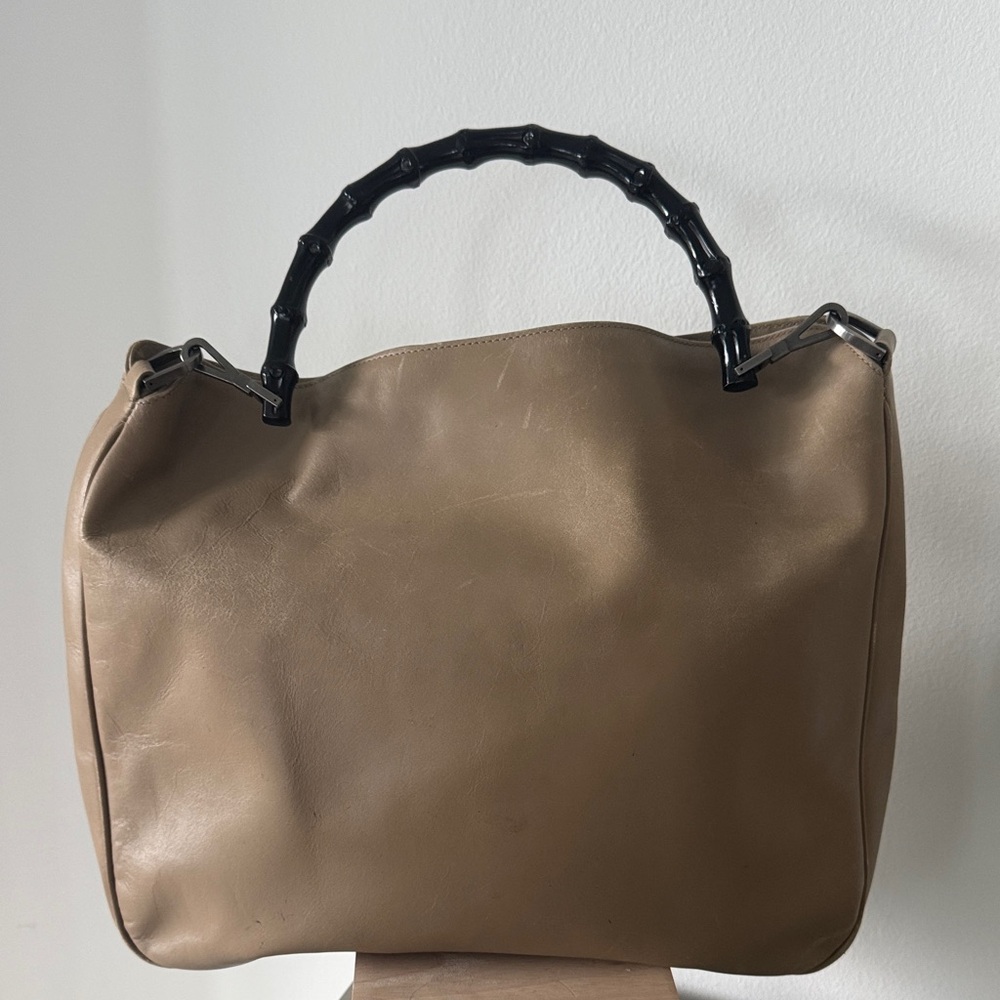 Authentic Gucci bamboo handel Taupe Leather Handbag
